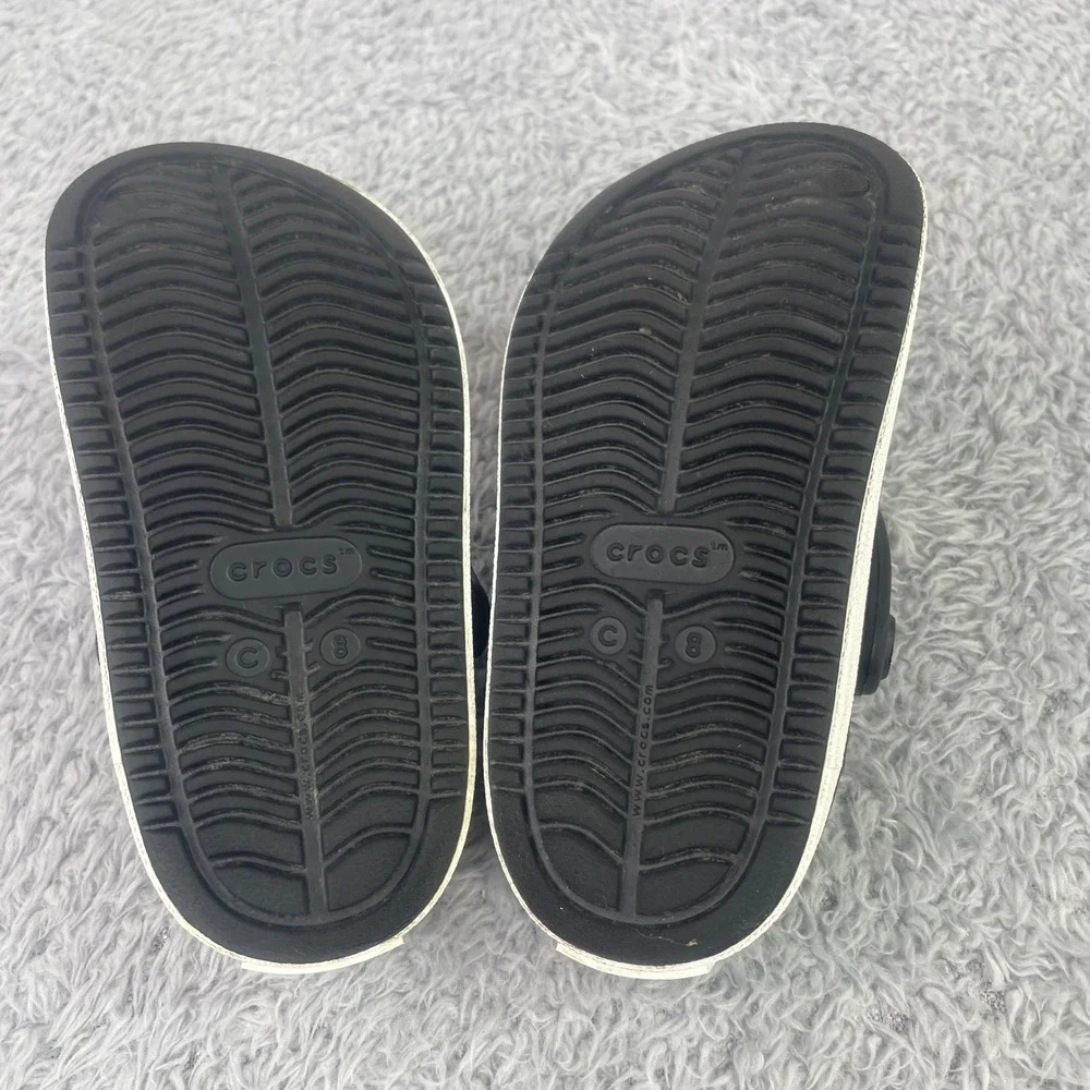 Crocs Bayaband Child Size C8 Black White Sporty Racing Stripe Sandals